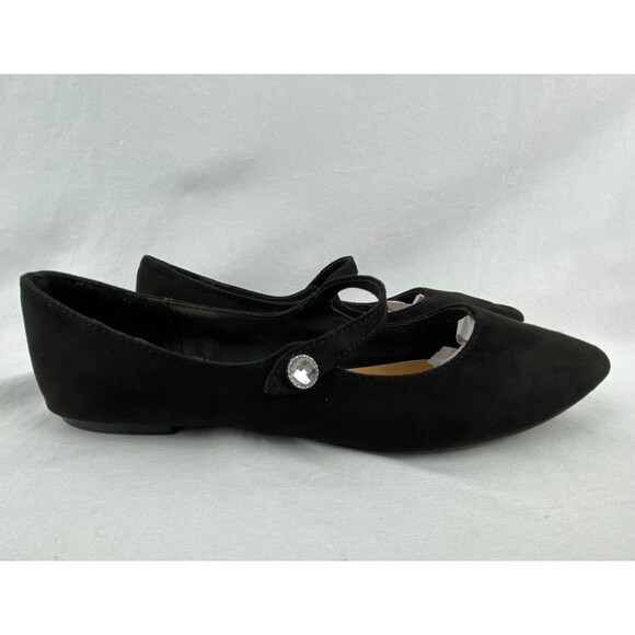 GAP Womens Mary Jane Flats Size 8 Black Faux Suede Pointed Toe Slip On Holiday - Picture 1 of 10